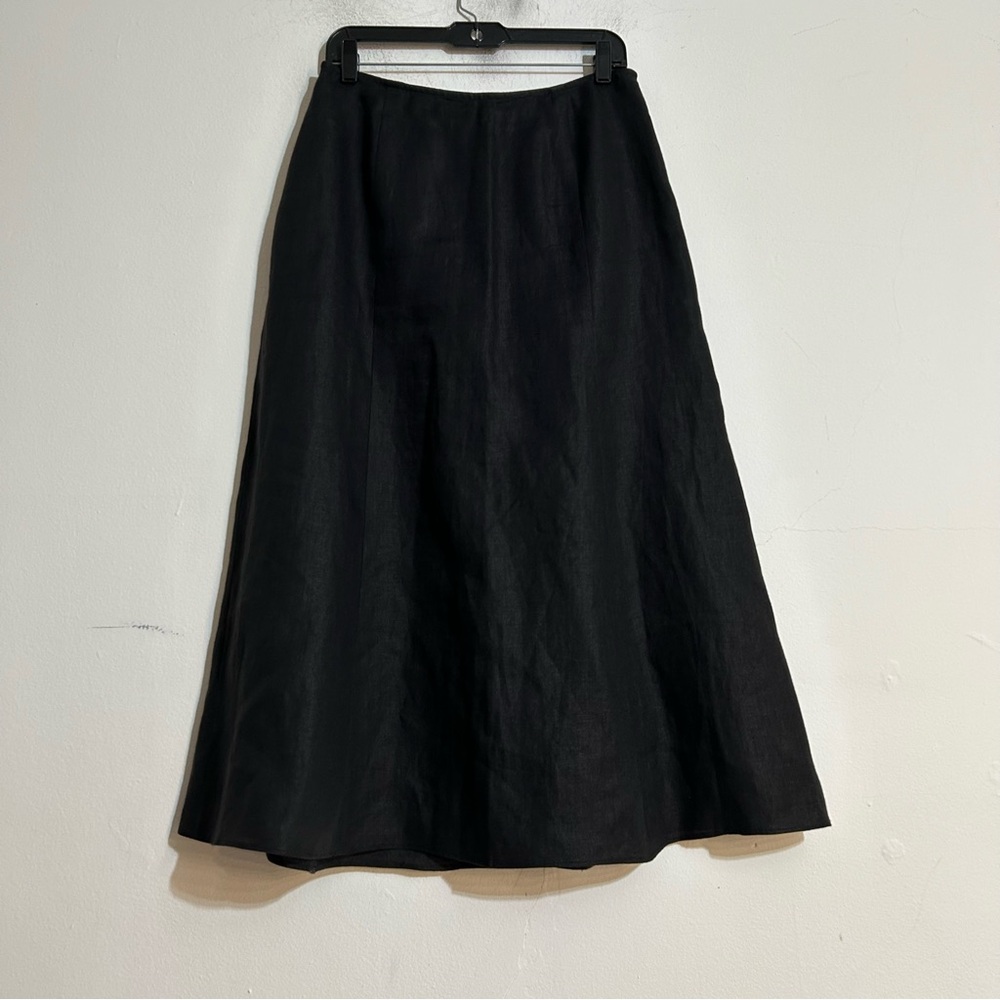 Vintage Talbots Irish Linen Black A-Line Midi Skirt Size 12 Coastal Summer